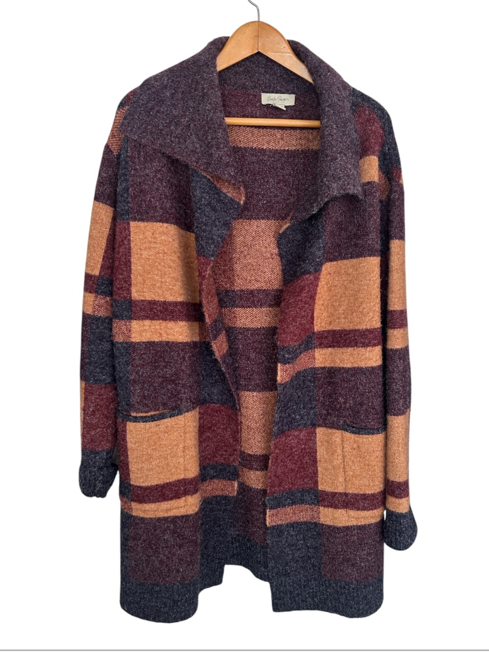 Charlie Paige Plaid Open-Front Cardigan Coat Size L